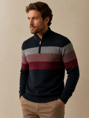 Heren Patchwork Trui met Halve Rits en Kraag, driekwartaanzicht