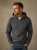 Heren Slim Fit Hoodie met Rits en Capuchon, driekwartaanzicht