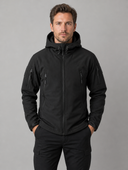 Man draagt heren softshell fleecejas, winddicht, vooraanzicht