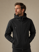 Man draagt heren softshell fleecejas, winddicht, driekwartsaanzicht