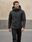 Heren Softshell Jas met Capuchon in Zwart, driekwartaanzicht