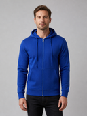 Man draagt heren sweatjas met rits, slim fit, vooraanzicht