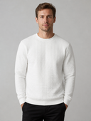 Man draagt heren sweatshirt ronde hals, geruit jacquard, vooraanzicht