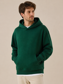 Heren Zware Katoenen Hoodie met Fleecevoering in Groen, driekwartaanzicht